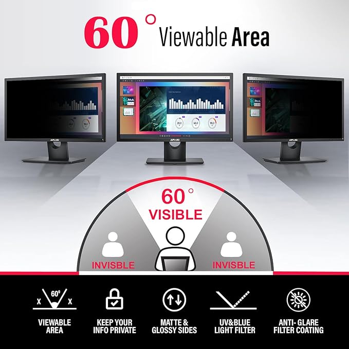 24 Inches Magnetic Computer Privacy Screen Filter | Privacy Shield | Anti Glare & Blue Light Filter | Eye Protection | Snap On | Widescreen 16:9 Edge-To-Edge Monitor Protector