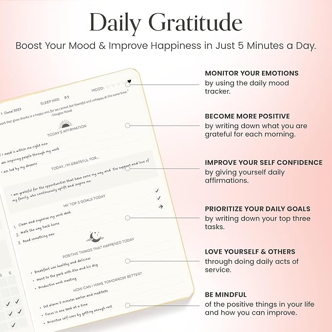 Gratitude Journal For Women & Men - Mental Health, Self Love & Self Care Journal - Pink - 5.8" x 8.3" - Mantra Planner
