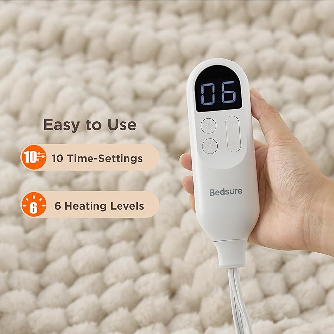 Bedsure Electric Blanket Twin Size - Super Soft Flannel Sherpa Heated Blanket with Bubble Pattern, Heating with 6 Heating Levels, 10 Time Settings, and 8-Hour Auto-Off (Light Brown, 62x84 inches)