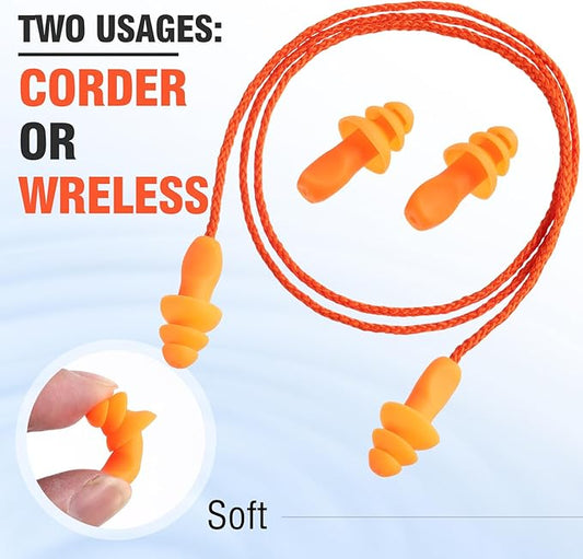 Tondiamo 200 Pairs Ear Plugs Reusable Silicone Earplugs with Cord Sleeping Individually Wrapped Hearing Protection Noise Cancelling Earplugs for Work Construction Shooting Sports (Orange)