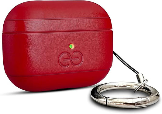 Dreem Om Case Cover with Keychain Clip Compatible with AirPods Pro 2/Pro, Protective One-Piece Hard Shell, Luxury Vegan Leather AirPod Pro Case 2nd/1st Generation with Separate Clip [Red]