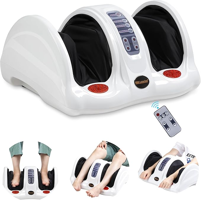 H&B Luxuries Shiatsu Foot Massager Machine with Remote Controller, Kneading and Rolling Home Massagers for Feet, Ankle, Calf, Leg, Gift for Men, Women, Father, Mom Parents and The Elderly, White