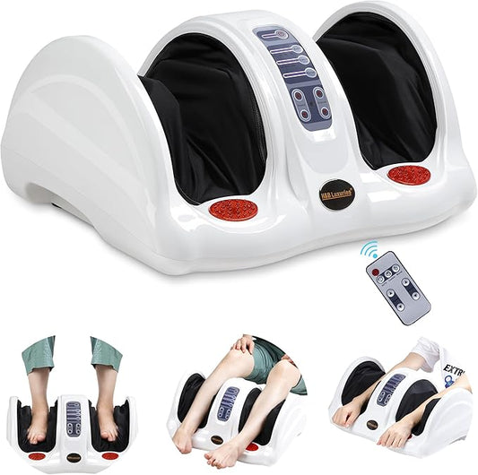 H&B Luxuries Shiatsu Foot Massager Machine with Remote Controller, Kneading and Rolling Home Massagers for Feet, Ankle, Calf, Leg, Gift for Men, Women, Father, Mom Parents and The Elderly, White