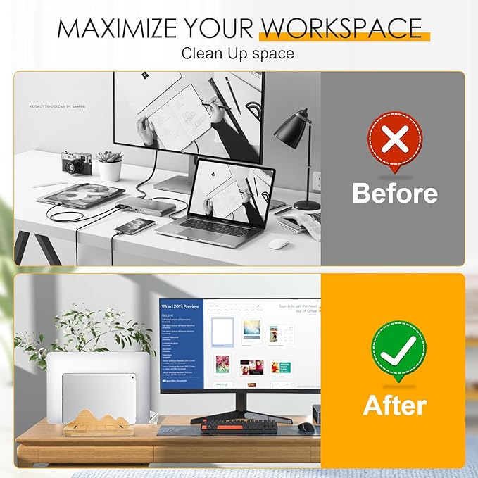 Wooden Vertical Laptop Stand, Double Stand Adjustable Laptop Holder Mountain Shape 3 Slots Desktop Dock Compatible with All MacBook/Surface/Samsung/HP/Dell and Other Laptops