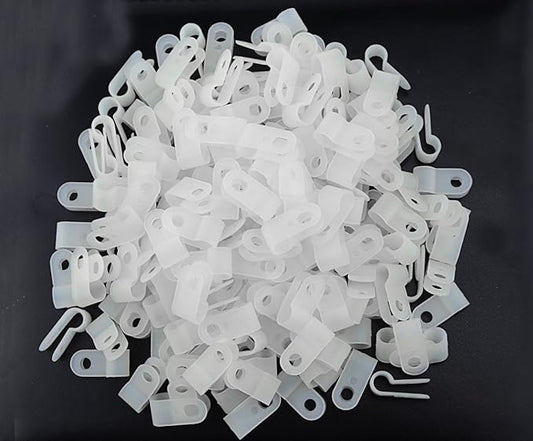 XINGYHENG 200pcs White Nylon R-Type Cable Clamps Fastener for 1/8 Inch (3.2mm) Dia Wire Tube (Plastic Wire Cord Clip Fixer)