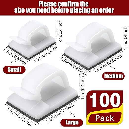 Blulu 100 Pcs Adhesive Cable Clips Bulk Wire Holder for Cord Organizer Clips Cable Management Outdoor Light Hooks for Christmas Wall String Lights Fairy Lights