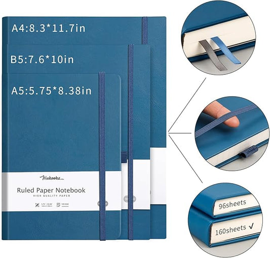 HIUKOOKA College Ruled Journal Notebook,320 Pages A5 Hardcover Large Journal,Thick Paper,Leather Journal for Writing Office School Business,5.75''x8.38''-Navyblue