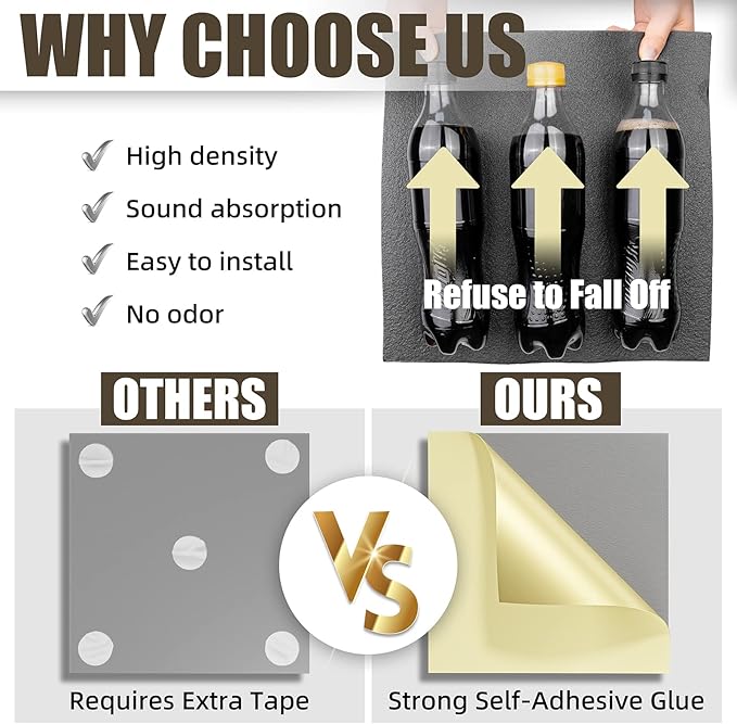 12 Pack Sound Proof Foam Panels for Walls, 12" x 12" x 2" Self-Adhesive Acoustic Panels, High-Density Soundproof Wall Panels for Studio, Home, and Ceilings (Black+Gray)