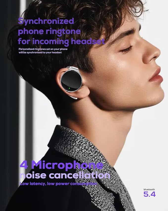 Open Ear Headphones Bluetooth 5.4, Sport On Ear Headphones Wireless, Water-Drop Shaped Noise Cancelling Clip On Headset Bluetooth with Long Battery Life, Comfort Fit 4 Microphones Earphones