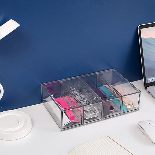 Yesesion 2 Pack Clear Plastic Cord Organizer Drawers, Cable Storage Box with 40pcs of Wire Ties, Large Electronics Management Display Case for Desk Accessories, Office Supplies