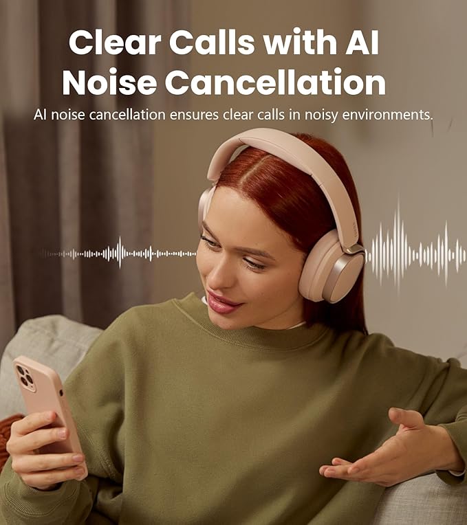 Edifier ES850NB Active Noise Cancelling Headphones, Over Ear Bluetooth Headset, 92H Playtime Wired & Wireless Hi-Res Audio Certified, Fast Charging Clear Calls for Home Office Travel (Pink)