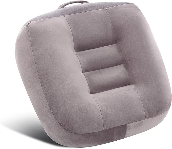 Extra Large Seat Cushion, Thick Chair Cushion Booster for Office Chair, to Rise Height, Velvet Cover with Handle and Anti-Slip Bottom, PP Cotton Filling, Coccyx Pain Relief (Grey, X Large)