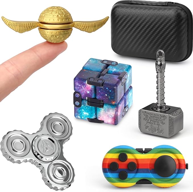 Cool Fidget Toys Set for Kids Adults, Wizard Fidget Spinner, Hammer Finger Hand Spinner, Infinity Cube, Rainbow Fingertip Gyro, Fidget Pad, Gifts for Stress Relief Party Favors Goody Bag Fillers