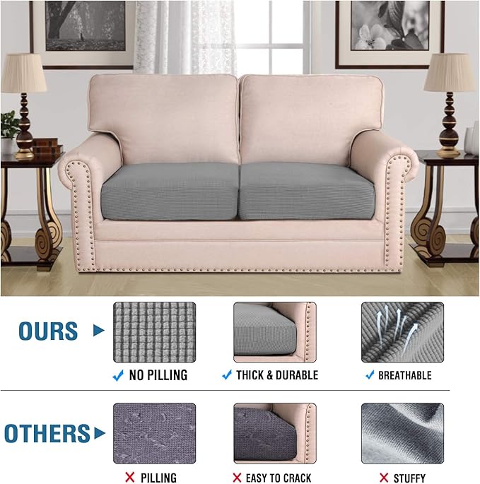 H.VERSAILTEX High Stretch Couch Cushion Covers,Chair Sofa Seat Slipcovers Couch Cushion Cover Stretch Furniture Protector for Kids, Pets(2 Packs Cushion Loveseat Covers, Dove)
