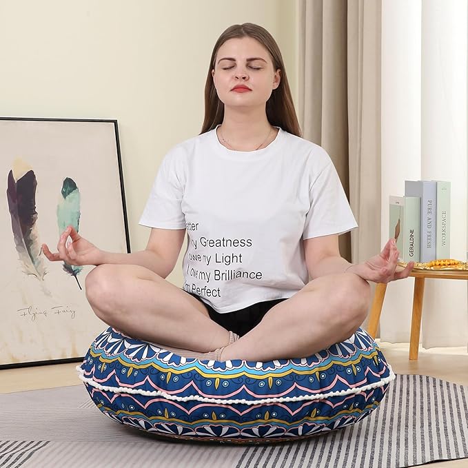 32 inches Meditation Floor Cushion for Adults, 2 Pack Round Large Thick Floor Pillow, Memory Foam Filling, Green