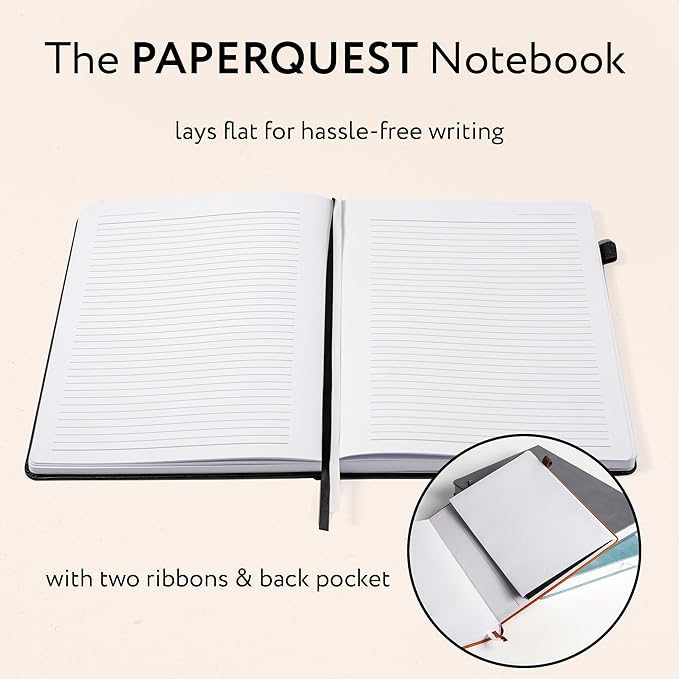 A4 Hardback Notebook, Vegan Leather Journal Lined, 310 Pages, 100GSM Thick Paper, Lay flat Notebook for Women, Men, Writing, Office, Work, Study, College Ruled Notebook with Pocket,