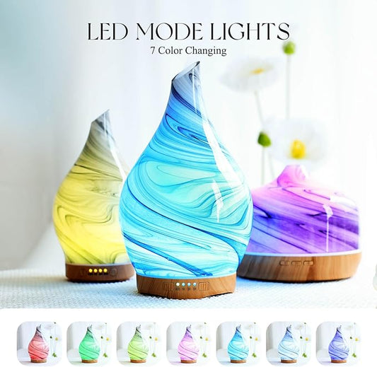 Porseme 280ml Essential Oil Diffuser Glass Color Changing Aroma Air Diffusers Aromatherapy Ultrasonic Cool Mist Humidifier 7 Running Hours Waterless Auto-Off for Sleeping, Yoga, Office, Spa (Ink)