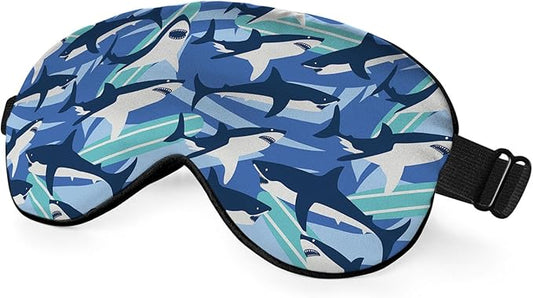 Blue Sharks Sleep Mask Eye Mask Ocean Sea Animal Fish Marine Funny Cute Wildlife Surfboard Sleep Mask Light Blocking Adjustable Smooth Soft for Women Deep Rest Travel