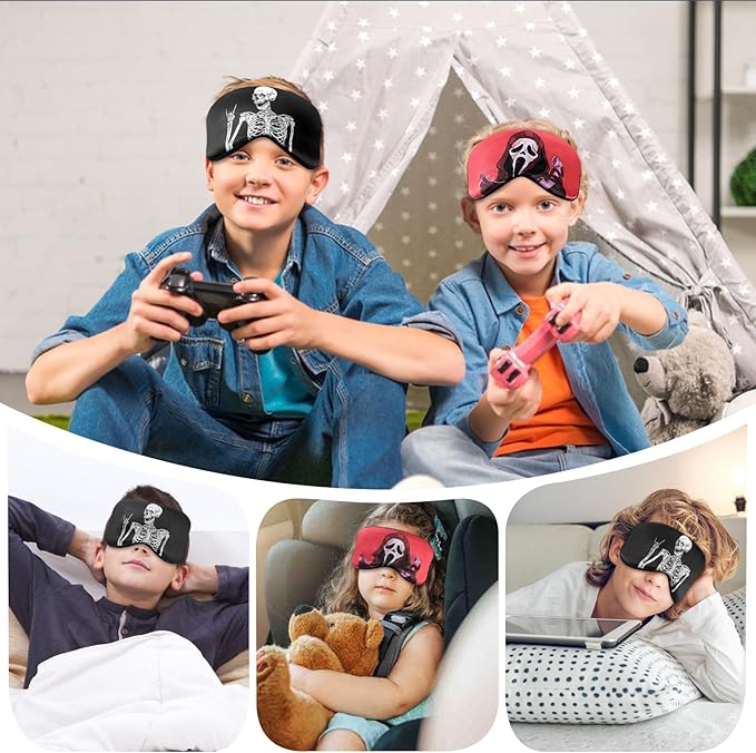 2 Pcs Human Skulls Sleep Halloween Mask for Women Men, Silk Eye Covers for Sleeping, Adjustable Strap & Light Blocking Design, Adult Children's Bedtime Blindfold for Travel and Home Use (Human Skulls)