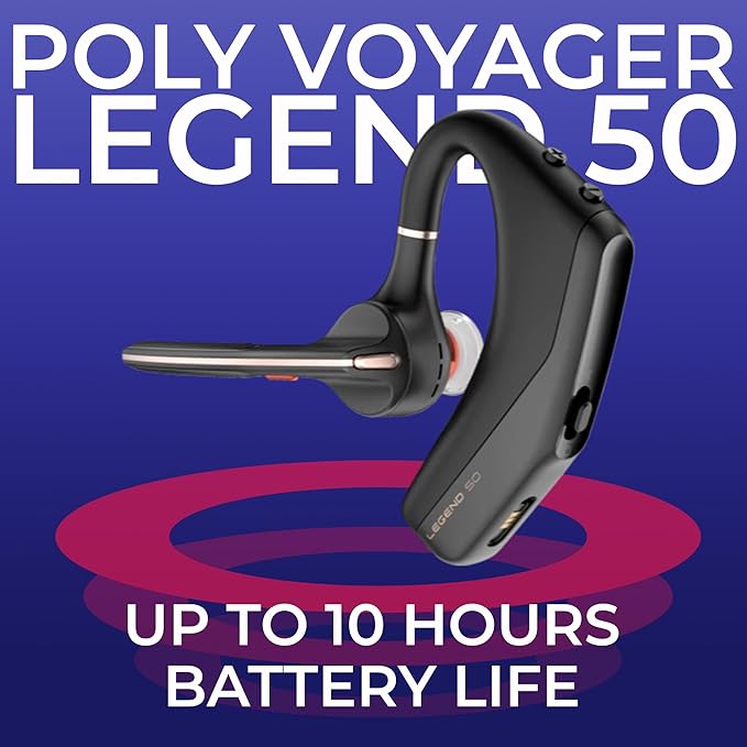 Poly Voyager Legend 50-M UC Bluetooth Headset, Charging Case, AI-Powered Noise Cancellation, 4-Mic WindSmart, 10-Hr Battery, 98 ft Wireless Range, Multipoint Connectivity, Voice Assistant, GTW Charger