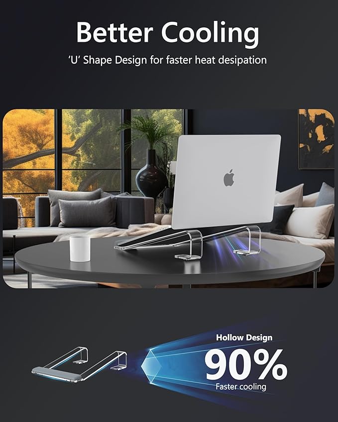 Clear Acrylic Laptop Stand for Desk, with Wrist Rest, Ergonomic Detachable Mount Compatible with 10-17'' All Laptops Such as MacBook Air Pro/HP/Dell/Lenovo