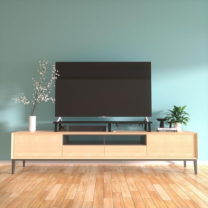 Aothia Large Dual Monitor Stand Riser - Monitor Stand For 2 Monitors, Monitor Stand With Drawer,Desk Shelf For Monitor, Wood Monitor Riser Stand with Storage Organize For Pc,Tv,Laptop,Screen (Black)