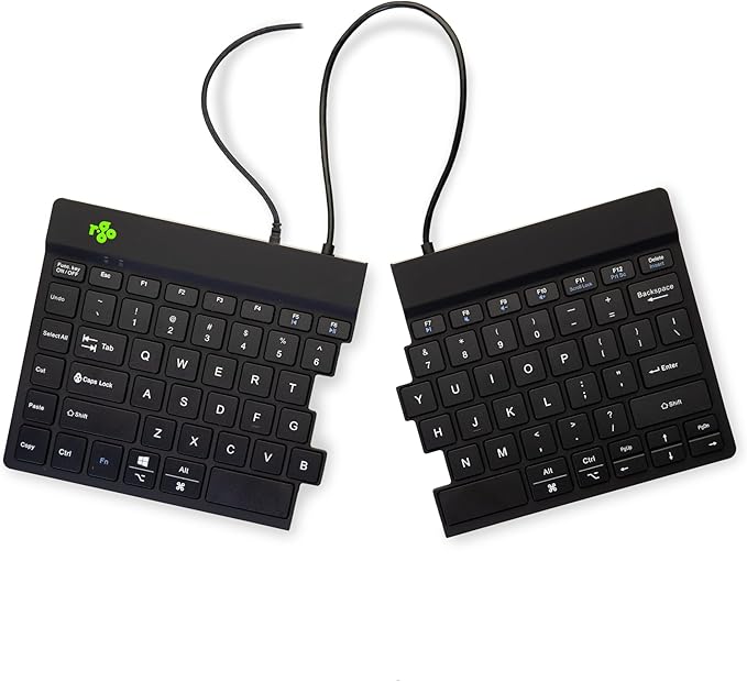 R-Go Split Keyboard, Scissors Mechanism, Anti Carpal Tunnel Keyboard, 2 Part Ergonomic Design with Break Software, Ultra-Thin, QWERTY (US) Layout, USB-C Wired, Compatible with Windows/MacOS, Black
