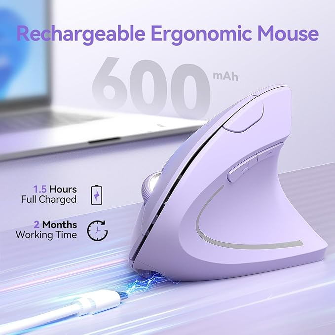 TECKNET Ergonomic Mouse Wireless, Rechargeable Mouse Wireless Silent for Carpal Tunnel Right Hand, 2.4GHz USB Vertical Mouse Wireless for Laptop, 5 Adjustable 4800 DPI, Computer, MacBook, Desktop