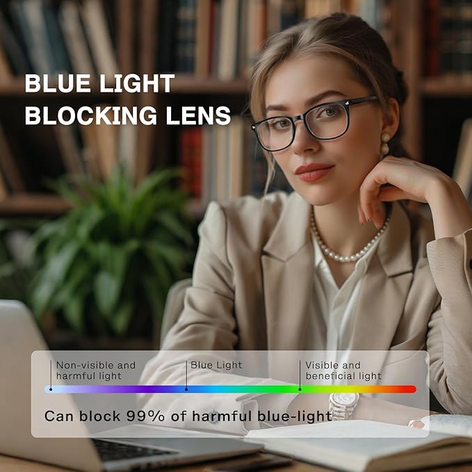 Blue Light Glasses for Woman Men | 99% Blue Light Blocking Glasses | Computer Glassess | Night Driving | Gaming | TV Phone Screen Reader Square Frame | Anti Eyestrain & UV Glare Protection
