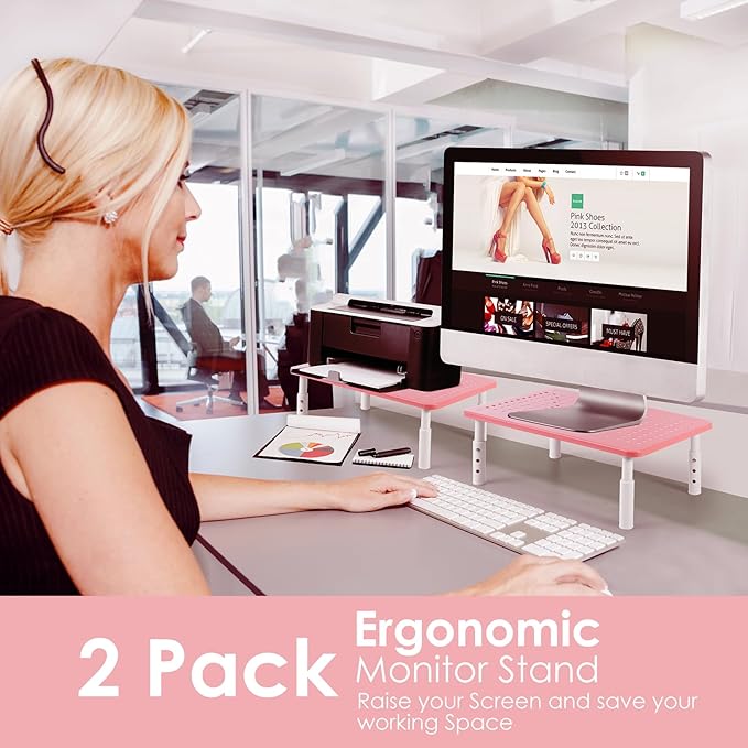 Monitor Riser Desktop Stand, Flat Screen TV Monitor Stand Riser, Sturdy Metal Laptop Computer Monitor Stand Shelf for Printer, iMac, 3 Height Adjustable PC Stand with Mesh Platform