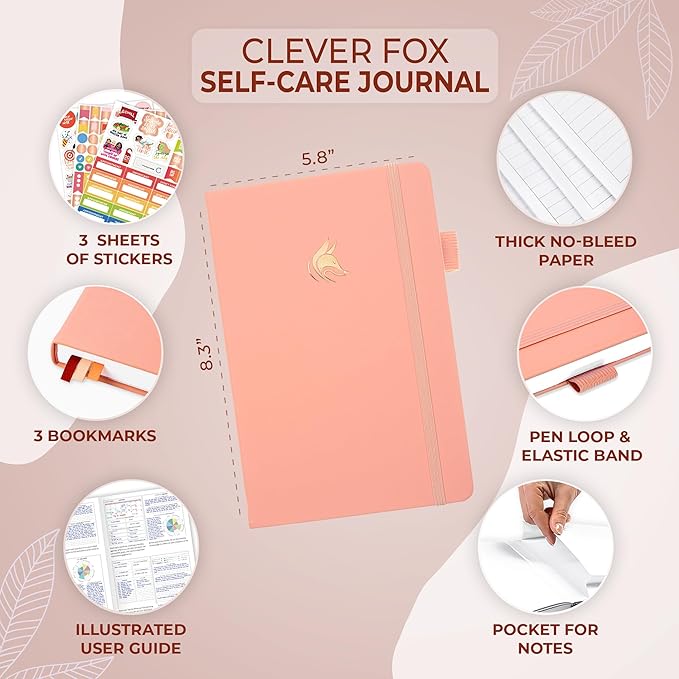 Clever Fox Self-Care Journal – Daily Reflection Notebook – Mental Health & Personal Development Planner, Meditation & Mood Log, A5 (Light Pink)