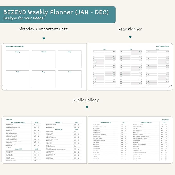 BEZEND Pocket Calendar 2026 Weekly and Monthly (6.5" x 3.75") Horizontal Planner with Vertical Hourly Timeslots, Bookmarks & Inner Pocket, Vegan Leather Hardcover - Prussian Blue