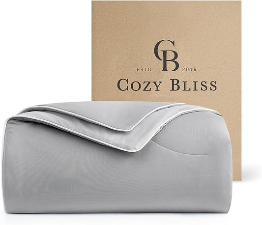 Cozy Bliss Cooling Comforter King Size Dual-Sided, Ultra-Soft Cooling Blankets for Hot Sleepers and Night Sweats, Breathable Lightweight Silky Smooth, Cool Grey