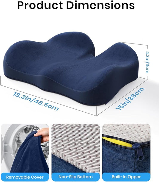 Benazcap Seat Cushion - Memory Foam Car Seat Pad - Sciatica & Lower Back Pain Relief - Car Seat Cushions for Driving - Road Trip Essentials for Drivers, Dark Blue
