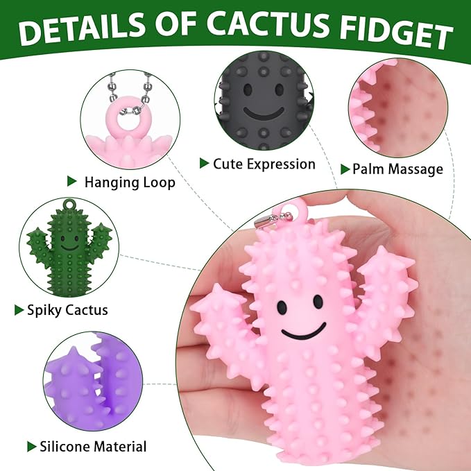 4 PCS Spiky Ouchies Fidget Toys for Adults Silicone Sensory Pain Stim Fidget Cactus for Anxiety Autism Work Stress Relief (Green&Pink&Gray&Purple, 4PCS)