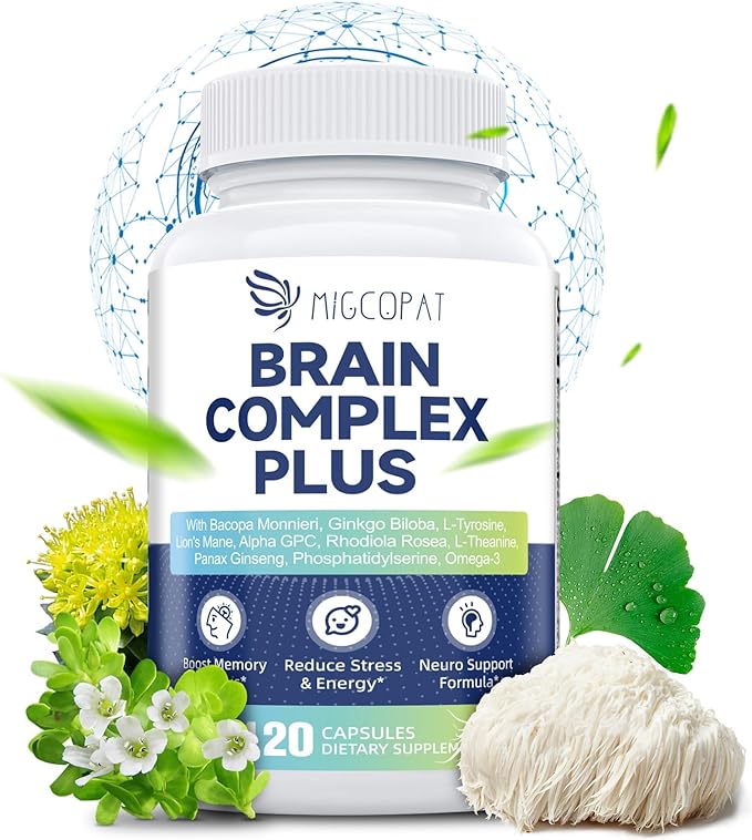 Brain Supplements for Memory and Focus | Nootropic with Bacopa Monnieri, Lion's Mane, Alpha GPC, Ginkgo Biloba | Mental Clarity & Cognitive Support | Vitamin B6 & B12 Neuro Health - Non-GMO, 120 Caps