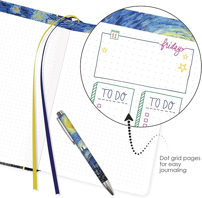 RainCaper Vegan Leather Journal Notebook, 160 Dot-Grid Pages, 5.7 inches x 8 inches, Journal - van Gogh Starry Night