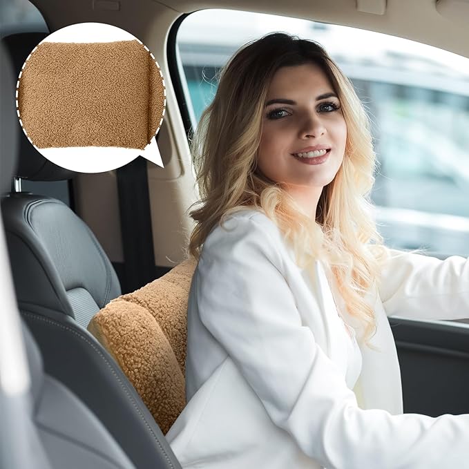 Queekay Fleece Lumbar Support Pillow 3 Section Back Pillow Office Chair for Back Support Comfortable Lumbar Cushion for Car Seat Pain Relief Sofa Rest(Light Tan)