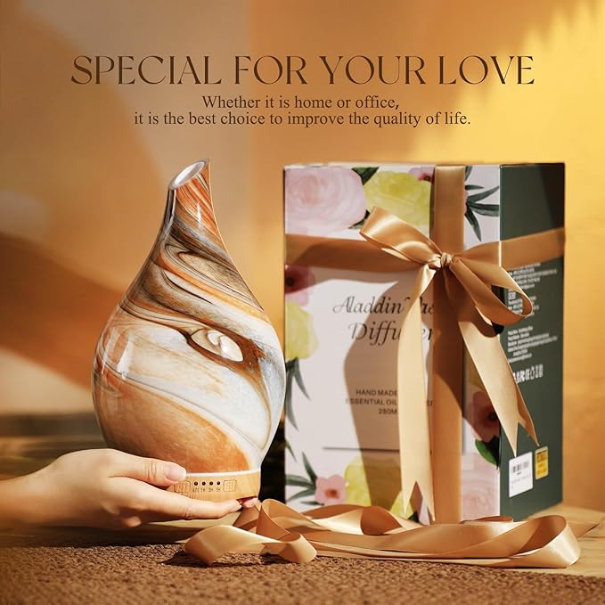 Porseme 280ml Glass Essential Oil Diffuser Aromatherapy Ultrasonic Cool Mist Humidifier 7 Running Hours Waterless Auto-Off Air Diffusers for Sleeping, Yoga, Office Working, Spa and Rest (Deep Desert)