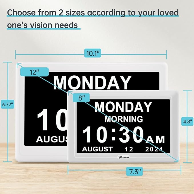 Soobest 12” Digital Dementia Clock for Seniors Elderly Extra Large with Date Day and Time Display, Electric Calendar Clock 20 Reminders 3 Ringtones for Memory Loss Alzheimers, Auto DST/Dimmer