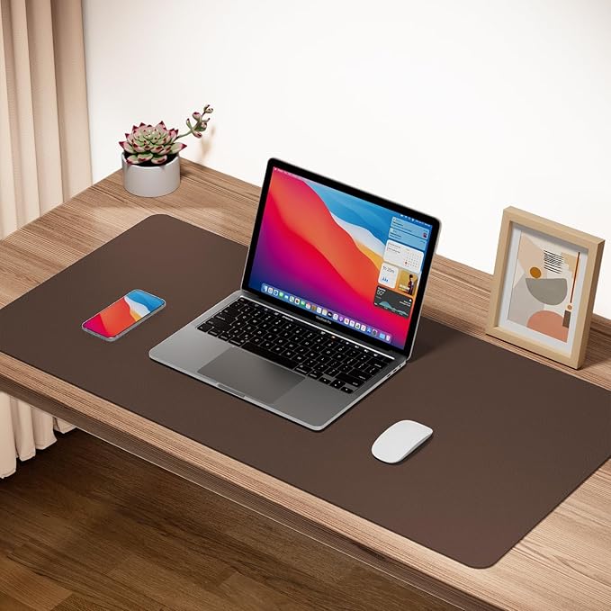 Boutilon Leather Desk Pad Protector,Non-Slip Mouse Pad,Laptop Desk Pad,Office Mouse Mat,Waterproof Leather Desk Blotter,Desk Writing Pad for Office and Home (L-Coffee,35"x 17")