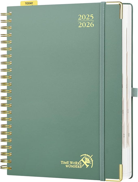 POPRUN Academic Daily Planner 2025-2026 One Page A Day - [A4 Large Size 8.25" x 12" - Spiral Hard Cover], Appointment Book (July 2025 - June 2026) with Monthly Calendar - Midnight Green