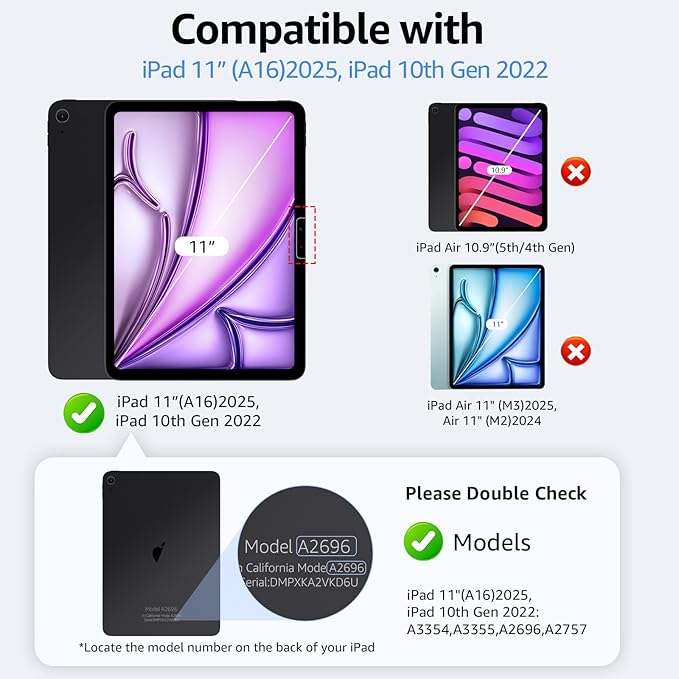 2-Pack Glass Screen Protector for iPad 11th A16 11-in. /10th Generation 10.9-in. (2025/2022) Military Shatterproof, 9H+ Hardness, Auto-Alignment Frame, Anti-Fingerprint, HD Clear, Scratch Resistant