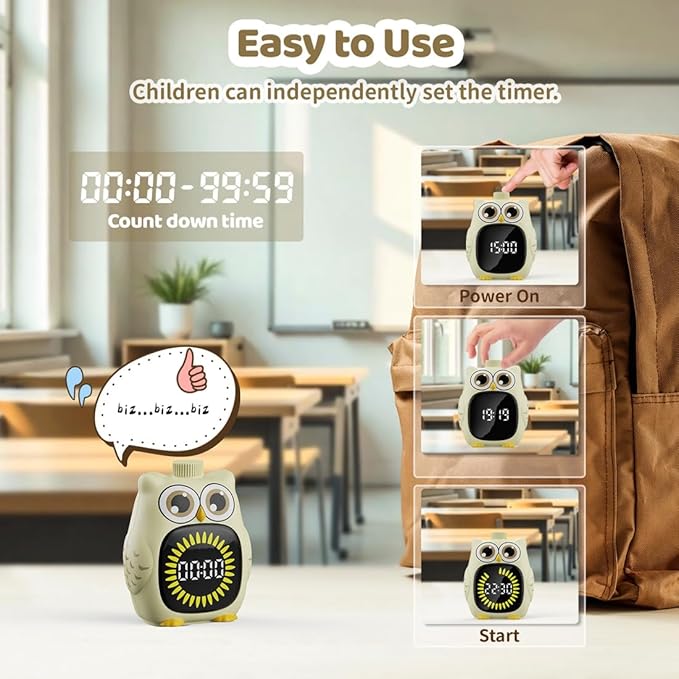 Visual Timer for Kids White Owl Kids Timer Visual 99 Minute Visual Countdown time for Classroom Home Silent Management Time with Pause for Studing Playing and Chores