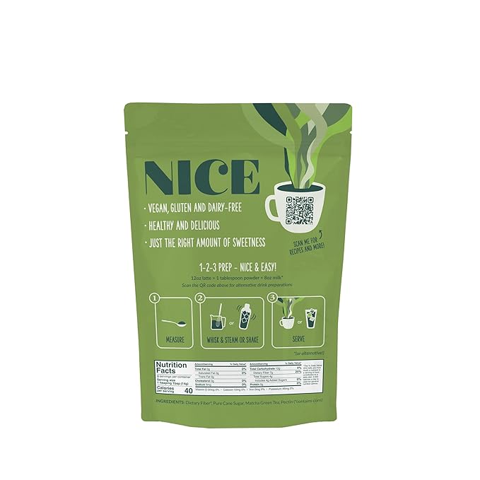 Two Leaves and a Bud Nice Matcha Latte Blend (8 Servings), Japanese Matcha Green Tea Powder, 1 Resealable Bag, 112g (3.95oz)