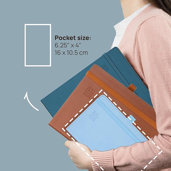 POPRUN Pocket Monthly Planner 2026-2027 (Pocket- 4''x 6.25'' Soft Leather Cover) - 18 Month Calendar Book for Purse (Jan.2026 - Jun. 2027), 100 GSM Thick Paper - Green