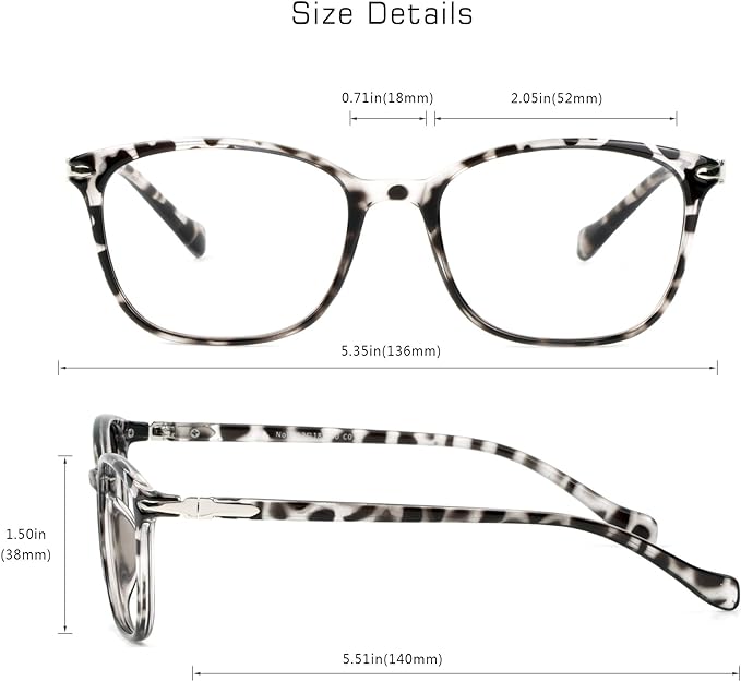 VisionGlobal Blue Light Blocking Glasses for Women/Men, Anti Eyestrain, Computer Reading, TV Glasses, Stylish Square Frame, Anti Glare(Leopard,+1.75 Magnification)