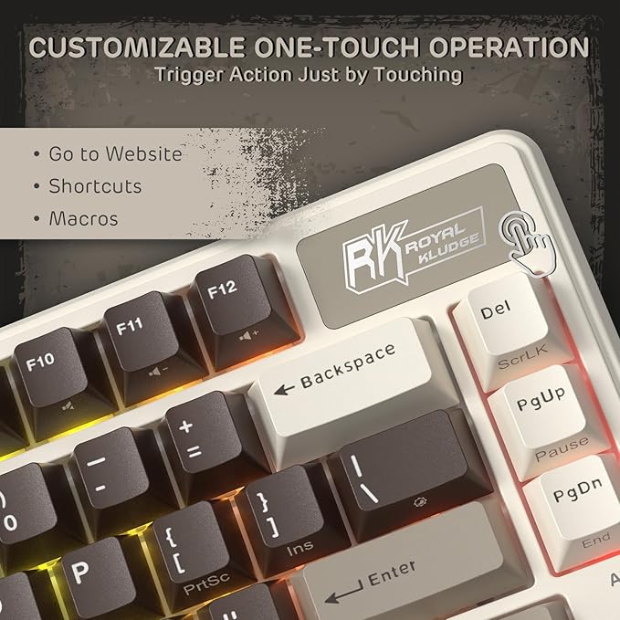RK ROYAL KLUDGE L75 Gasket Mount Mechanical Keyboard w/Knob/Macro Keys & Touchable Nameplate, Tri-Mode 75% TKL Wireless Keyboard BT/2.4G/USB-C, Hot Swappable, Pro Software, Massive 8000mAh Battery