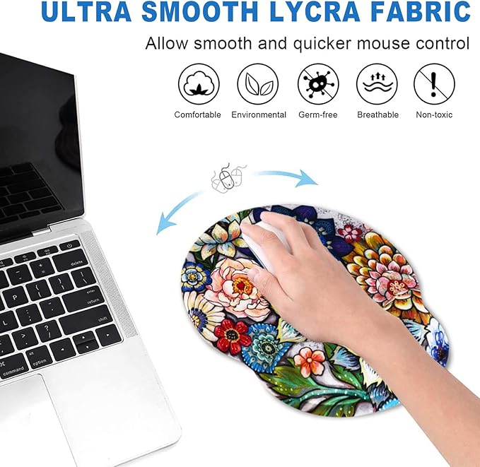 ToLuLu Mouse Pad Wrist Rest Support Gel, Ergonomic Mouse Pads with Non Slip PU Base, Mouse Wrist Rest Pad for Laptop Computer Home Office Working Gaming Pain Relief, Beautiful Flo