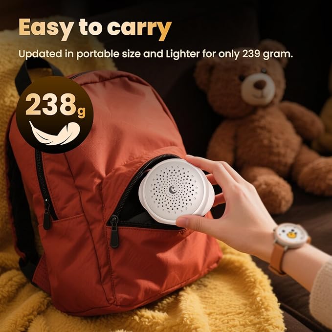 Portable White Noise Machine with Rechargeable Battery, 27 Soothing Sounds & Night Light, Sleep Soother for Baby Adults, 24H Playtime, Compact Travel Sound Machine for Home Office Nursery